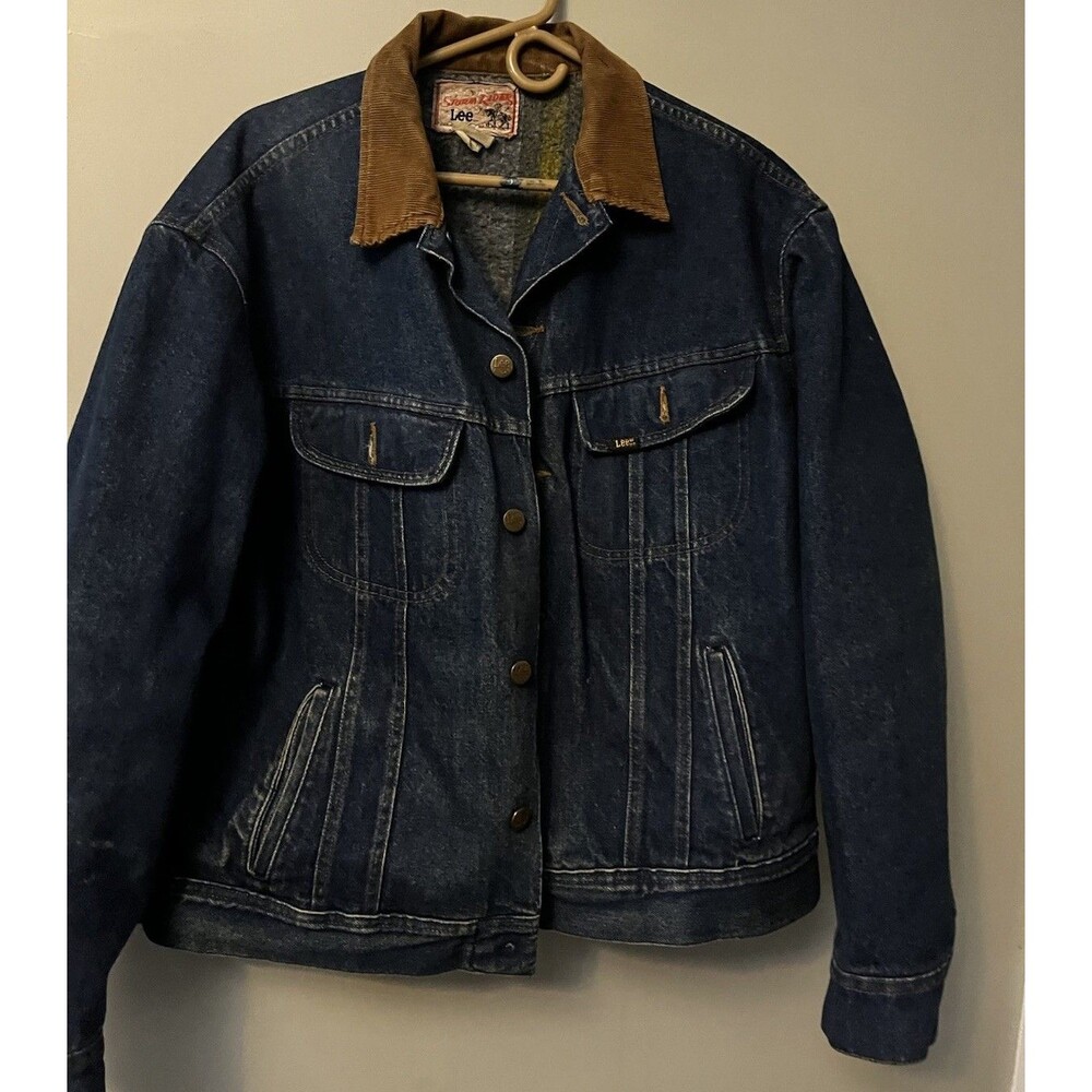 Vintage Lee Storm Rider Blue Jean Denim Jacket Blanket Lined Made In USA 46 R